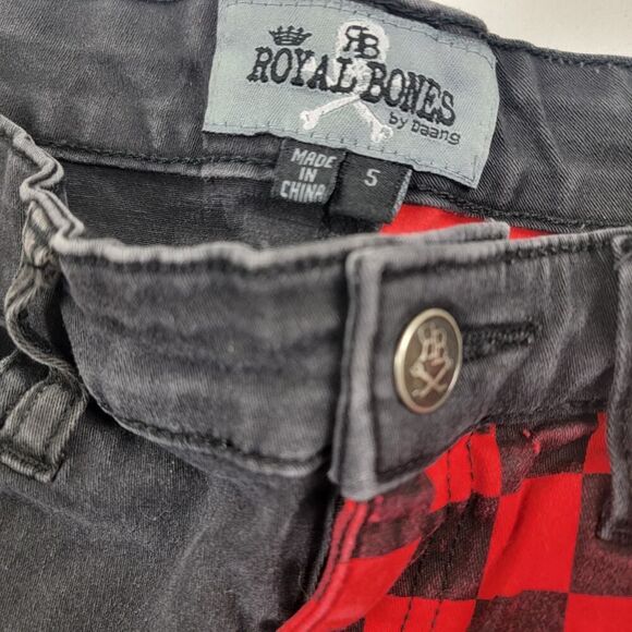 Royal Bones Tripp Skinny Jeans Black Red Buffalo Check Split Goth Women's Small - Picture 5 of 11